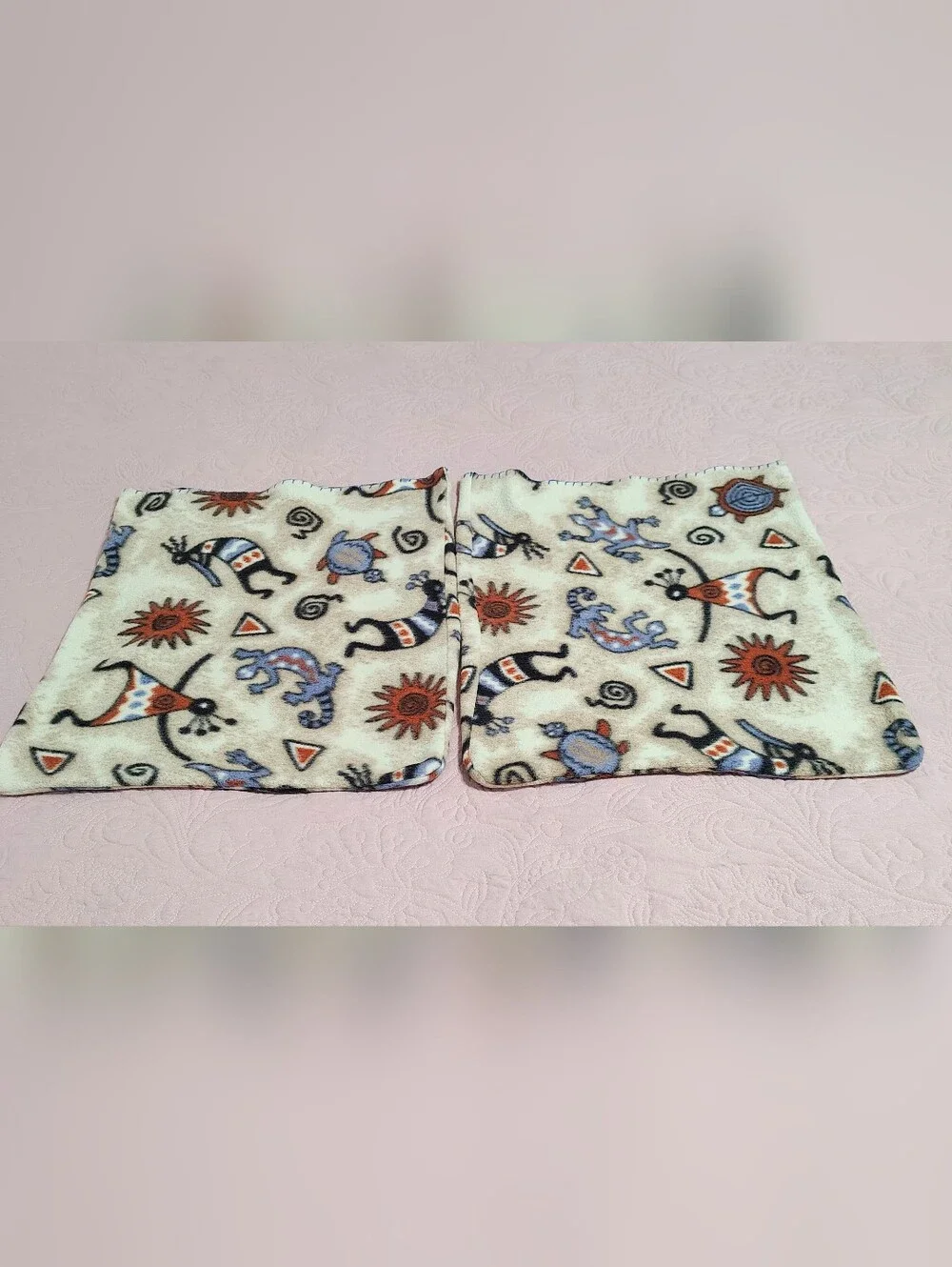 2 Handmade Fleece KOKOPELLI Native American Pillow Covers Button Closure 18